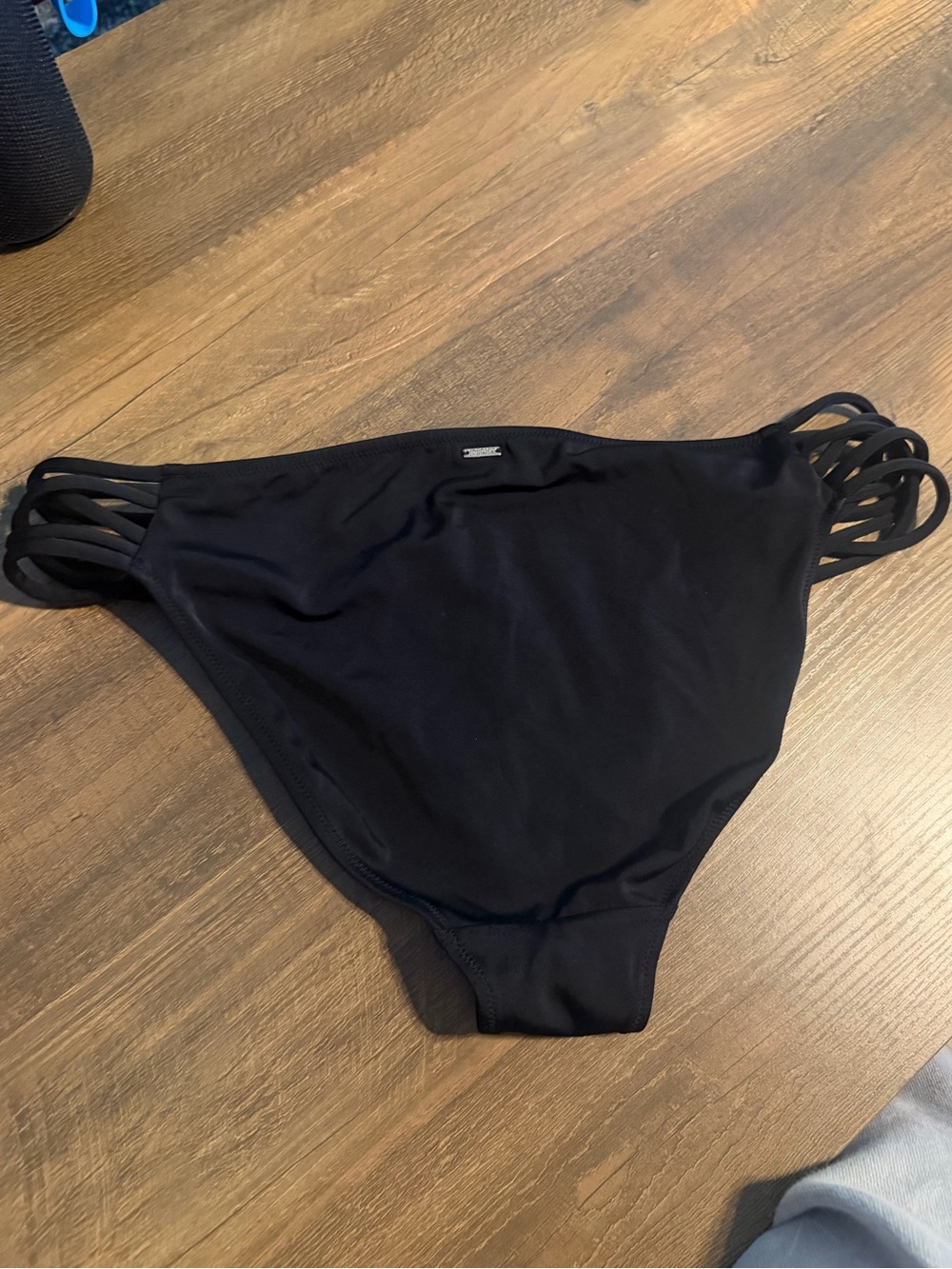 PINK Victoria's Secret Black Bikini Bottom with Pink Lining - Strappy Sides L - Picture 4 of 6